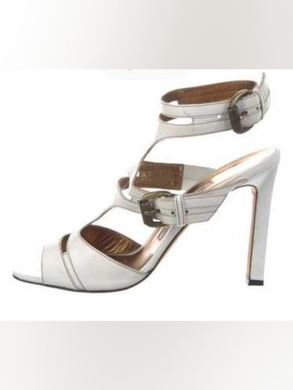Manolo Blahnik white leather buckled strappy heels 40.5